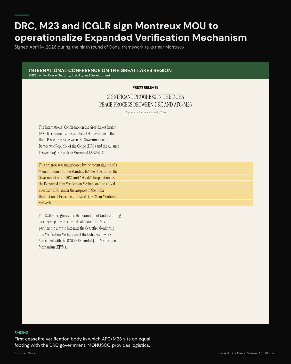 DRC and M23 Sign Montreux Accord to Operationalize Expanded Ceasefire Verification Mechanism