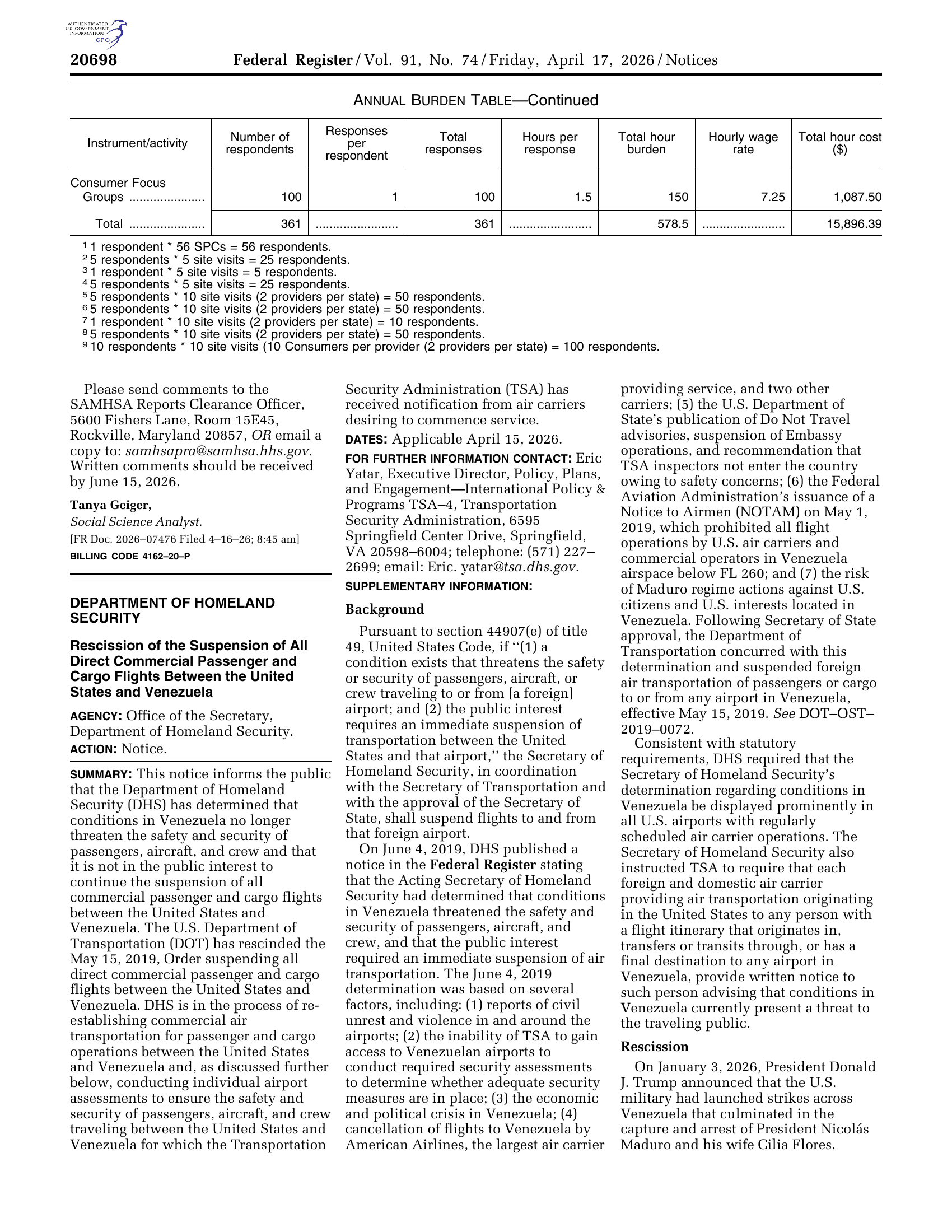 US Lifts Seven-Year Ban on Direct Flights to Venezuela, First Flights Resume April 30