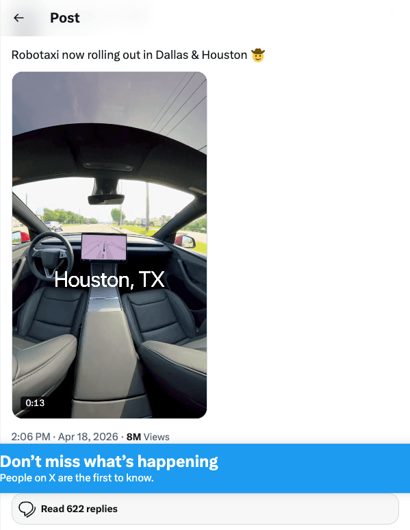 Tesla Expands Unsupervised Robotaxi Service to Dallas and Houston